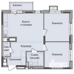 2-к квартира, строящийся дом, 55м2, 14/17 этаж