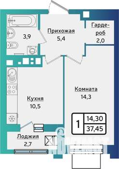 1-к квартира, строящийся дом, 37м2, 5/17 этаж