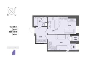 2-к квартира, вторичка, 41м2, 4/17 этаж
