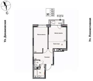 2-к квартира, строящийся дом, 47м2, 13/17 этаж