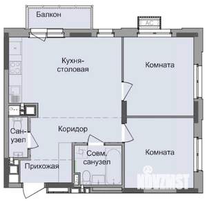 2-к квартира, строящийся дом, 55м2, 9/17 этаж