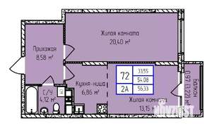 2-к квартира, строящийся дом, 56м2, 6/17 этаж