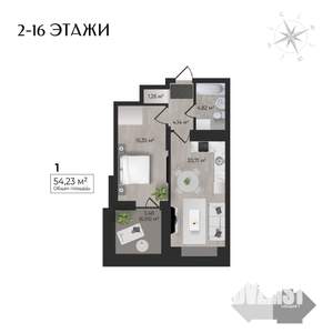 1-к квартира, строящийся дом, 54м2, 14/17 этаж