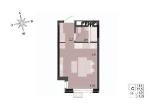 Студия квартира, строящийся дом, 24м2, 11/17 этаж