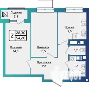 2-к квартира, строящийся дом, 54м2, 17/17 этаж