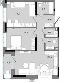 2-к квартира, вторичка, 73м2, 2/16 этаж