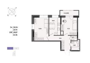 2-к квартира, вторичка, 49м2, 17/17 этаж