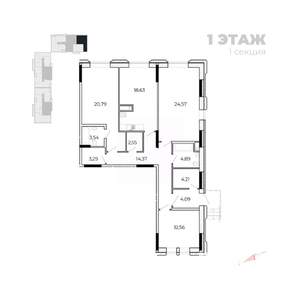 3-к квартира, строящийся дом, 113м2, 1/17 этаж