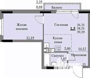 1-к квартира, строящийся дом, 41м2, 5/17 этаж
