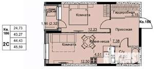 2-к квартира, строящийся дом, 44м2, 17/17 этаж