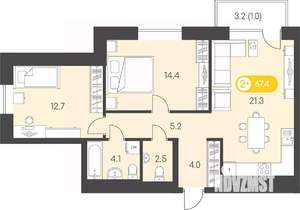 2-к квартира, вторичка, 67м2, 14/24 этаж