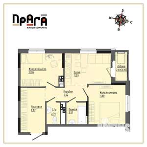 2-к квартира, вторичка, 55м2, 3/17 этаж