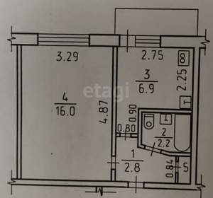 1-к квартира, вторичка, 29м2, 9/9 этаж