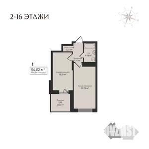 1-к квартира, строящийся дом, 55м2, 11/17 этаж