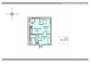 Студия квартира, вторичка, 26м2, 1/18 этаж
