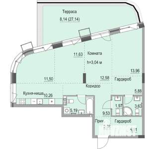 Студия квартира, строящийся дом, 103м2, 3/23 этаж