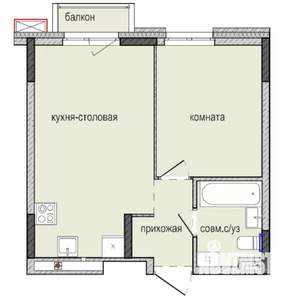 1-к квартира, строящийся дом, 36м2, 2/16 этаж