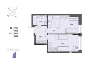 2-к квартира, вторичка, 43м2, 1/17 этаж