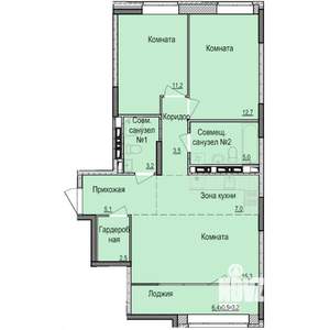 3-к квартира, вторичка, 68м2, 3/17 этаж