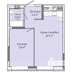 1-к квартира, строящийся дом, 45м2, 14/16 этаж