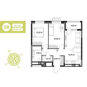 2-к квартира, строящийся дом, 63м2, 4/17 этаж