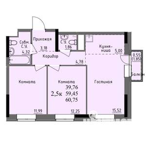2-к квартира, строящийся дом, 59м2, 5/17 этаж