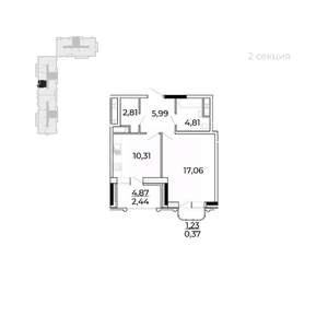 1-к квартира, вторичка, 47м2, 16/17 этаж
