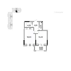 1-к квартира, строящийся дом, 54м2, 16/17 этаж