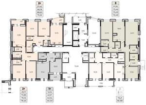2-к квартира, строящийся дом, 78м2, 1/17 этаж