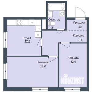 2-к квартира, строящийся дом, 54м2, 1/17 этаж