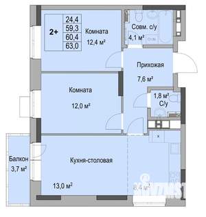 2-к квартира, вторичка, 60м2, 2/17 этаж