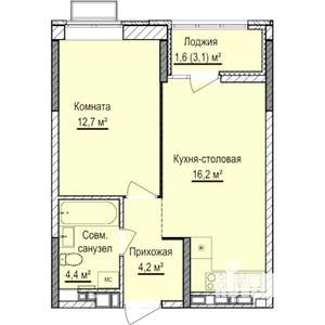 1-к квартира, строящийся дом, 39м2, 14/17 этаж