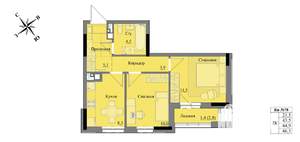 2-к квартира, вторичка, 45м2, 6/17 этаж