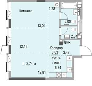 Студия квартира, вторичка, 65м2, 12/23 этаж