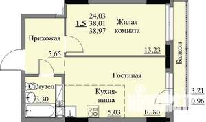 1-к квартира, строящийся дом, 41м2, 11/17 этаж