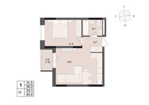 1-к квартира, строящийся дом, 39м2, 3/17 этаж