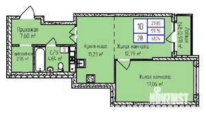 2-к квартира, строящийся дом, 61м2, 2/17 этаж