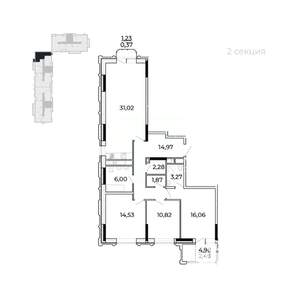 3-к квартира, строящийся дом, 107м2, 16/17 этаж