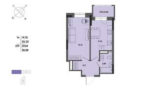 1-к квартира, вторичка, 37м2, 16/17 этаж