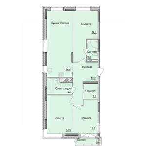 3-к квартира, строящийся дом, 86м2, 8/17 этаж