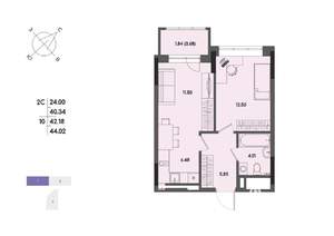 2-к квартира, вторичка, 42м2, 2/17 этаж
