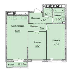 2-к квартира, строящийся дом, 58м2, 3/17 этаж