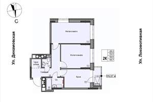 2-к квартира, строящийся дом, 55м2, 3/17 этаж