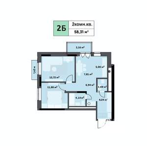 2-к квартира, вторичка, 58м2, 24/26 этаж