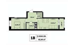 1-к квартира, строящийся дом, 45м2, 6/17 этаж