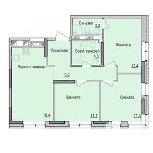 3-к квартира, строящийся дом, 69м2, 1/17 этаж