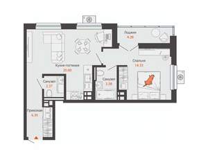 1-к квартира, строящийся дом, 49м2, 14/16 этаж