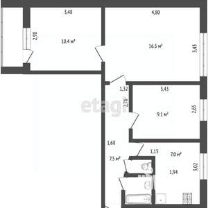 3-к квартира, вторичка, 54м2, 6/9 этаж