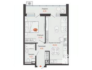 1-к квартира, строящийся дом, 44м2, 2/13 этаж