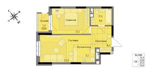 2-к квартира, вторичка, 45м2, 6/17 этаж